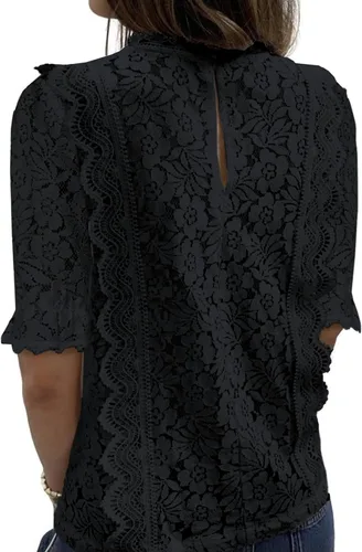 Vista 2 de SHEWIN Blusas estilo bohemio con cuello en V y encaje para mujer