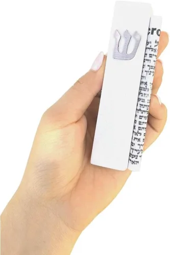 Vista 5 de A&S Mezuzot Funda de mezuzá de hormigón con desplazamiento, fácil instalación de despegar y pegar, funda protectora duradera para bendiciones y Gris
