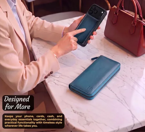 Vista 8 de Zippered Wallet Case for iPhone 18 Pro/17 Pro, RFID Protected 6 Card Slots Admiral Blue