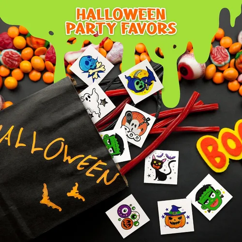 Vista 4 de ArtCreativity Tatuajes temporales individuales de Halloween para niños, paquete de 160 a 2 pulgadas, no tóxicos, para niños y niñas, ideal
