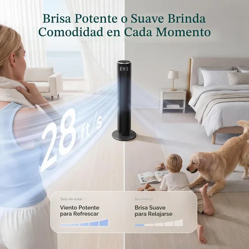 Vista 2 de Levoit Ventilador de torre para dormitorio, ventiladores de 28 pies/s que