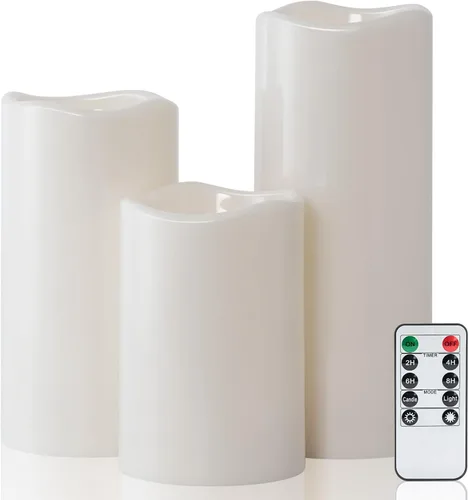 Vista 14 de Amagic Paquete de 2 velas eléctricas de plástico sin llama de 6 x 4 pulgadas para exteriores con control remoto y temporizador, velas falsas