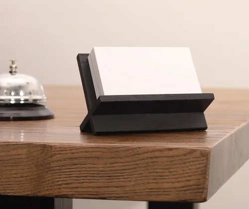 Vista 2 de Juego de 3 tarjeteros para escritorio, soporte para tarjetas pequeñas de madera negra, soporte profesional para tarjetas de presentación, soporte