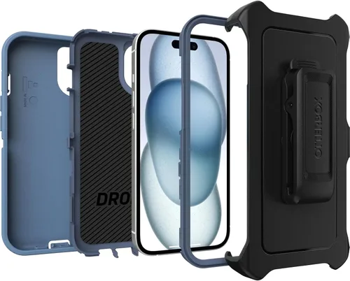 Vista 4 de OtterBox iPhone 16e, iPhone 15, iPhone 14 y iPhone 13 (solamente) - Funda de la serie Defender - Jeans azul bebé (azul) - Resistente y duradero