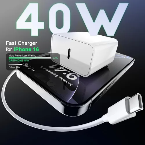 Vista 2 de Cargador para iPhone 17 Pro Max, 40 W USB C de carga rápida, paquete de 2