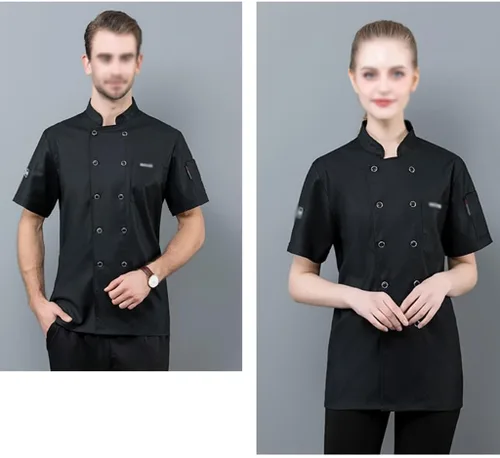 Vista 3 de Chaqueta de chef unisex con doble botonadura, ligera, de manga corta, para servicio de cocina, uniforme de trabajo