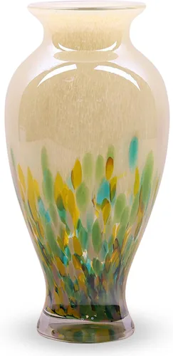 Vista 16 de Jarrón de vidrio soplado a mano de 11.8 pulgadas de alto, hermoso jarrón de boca ancha para centro de mesa, floreros pintados de vidrio de Murano