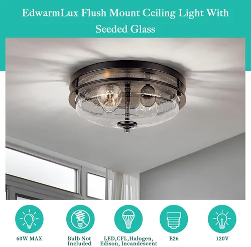 Vista 4 de Edwarmlux Luces de techo de montaje empotrado, 2 luces de granja cerca del techo, lámpara de techo industrial para cocina, pasillo, dormitorio, sala