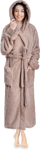 Vista 18 de PAVILIA Bata suave de felpa con capucha para mujer Bata de baño mullida y cálida de forro polar Sherpa 260 GSM Cozy Sherpa Fleece, Super Soft On