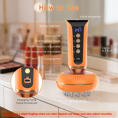 Vista 5 de Máquina para esculpir el cuerpo 4 en 1 - Masajeador de drenaje linfático de mano con luz roja, vibración y calor para linfedema lipedema