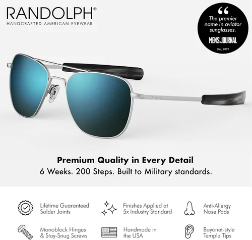 Vista 3 de Randolph USA - Lentes de sol de aviador para hombre o mujer cromo mate clásicos polarizados y no polarizados con protección UV