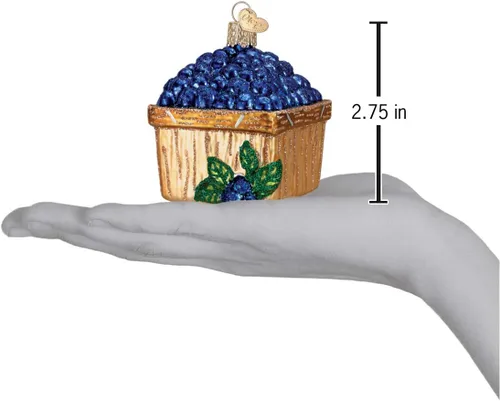 Vista 3 de Old World Christmas - Adorno de vidrio soplado de cesta de arándanos para el árbol de Navidad, decoración festiva hecha a mano, colección de frutas