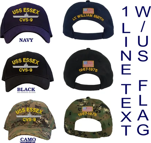 Vista 5 de Gorra de béisbol bordada personalizada USS Essex CVS-9 azul marino, marino