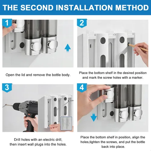 Vista 9 de GMISUN Shower Soap Dispenser Wall Mounted with Razor Holder & Loofah Hook Black