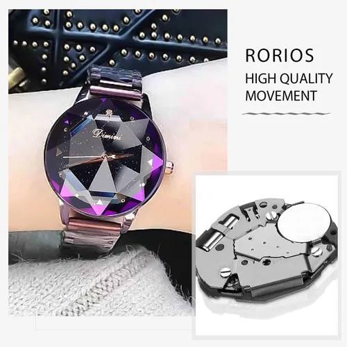 Vista 4 de RORIOS - Reloj de pulsera de cuarzo con esfera de cielo estrellado de acero inoxidable para niñamujer impermeable