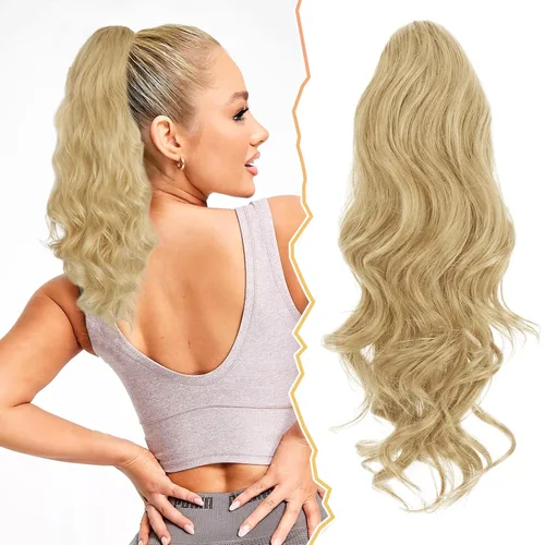Vista 37 de BARSDAR Extensión de cola de caballo resaltada - 20 pulgadas de extensión de cola de caballo rizada y ondulada con cordón para mujeres - Extensiones