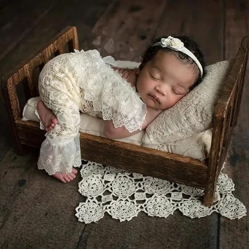 Vista 4 de Traje de fotografía para bebé, traje de encaje para recién nacido, sesión de fotos, diadema de flores, disfraz de princesa