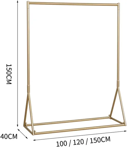 Vista 5 de Perchero resistente de un solo riel para ropa, riel de metal dorado para dormitorio y sala de estar, base triangular, perchero de gran capacidad