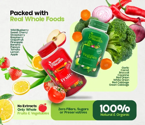 Vista 4 de Yummy & Health Cápsulas de frutas y verduras - Más de 33 superalimentos enteros de frutas y verduras 90 frutas + 90 cápsulas vegetales Vegano