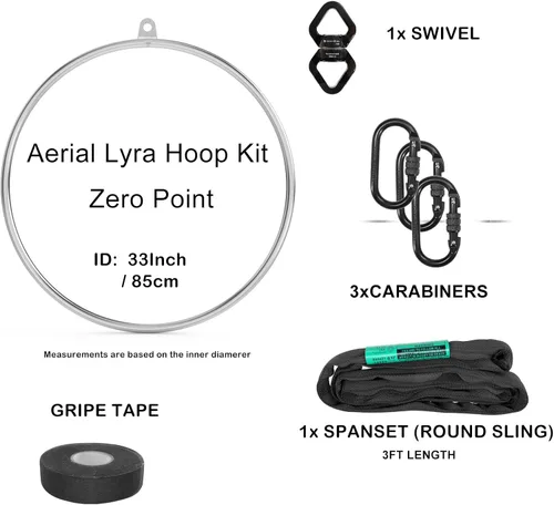 Vista 3 de Juego completo de aro aéreo Lyra - Equipo de anillos aéreos, incluye una Lyra de acero inoxidable (diámetro de tubo de 32 mm) y mosquetones, giro