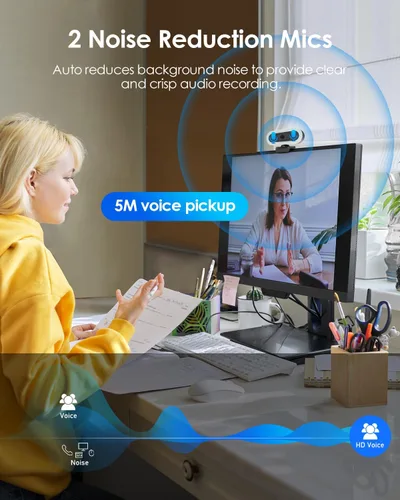 Vista 6 de Cámara web 2K 50FPS para PC/Mac, cámara de computadora con luces RGB de relleno, 2 micrófonos con cancelación de ruido, enfoque automático y trípode