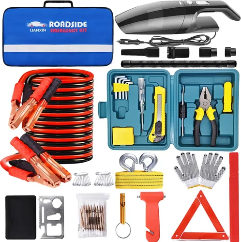 Vista 10 de LIANXIN Kit de Emergencia para Automóvil en Carretera - Kit de Seguridad para Automóvil Kit de Emergencia para Automóvil con Cables Puente Kit