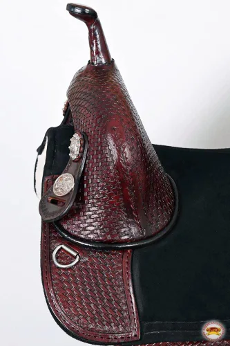 Vista 6 de HILASON Treeless Western Saddle Hand-Tooled Leather Trail Barrel Pleasure Riding with Bridle