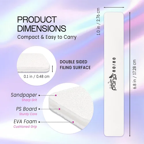 Vista 3 de PANA Lima de uñas Emery Jumbo de doble cara para manicura, pedicura, uñas naturales y acrílicas, color blanco (grano 80/80), paquete de 50