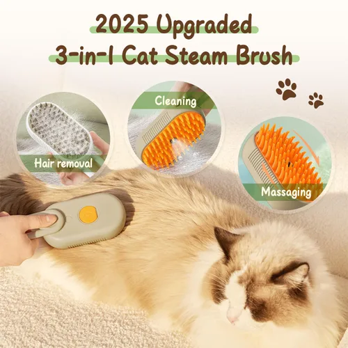 Vista 3 de Defur - Peine para gatos y perros, cepillo de vapor 3 en 1 para gatos y gatos, cepillo de vapor para quitar y arreglar, cepillo 3 en 1 para Caqui
