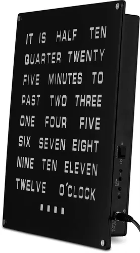 Vista 3 de Tech Tools Reloj LED Word - Muestra la hora como texto - Alimentado por adaptador de CA (12 x 12 pulgadas)