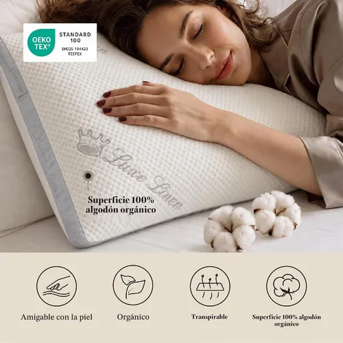 Vista 2 de Almohadas de Cama Queen de Algodón Orgánico, Almohadas de Espuma Viscoelástica Triturada, Almohada de Cama Ajustable para Dormir, 20"x30" Almohadas