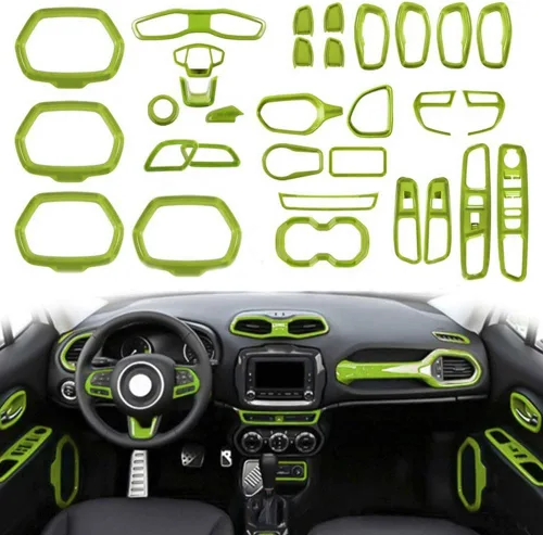 Vista 14 de Juego de 31 piezas de decoración interior de automóvil, accesorios de decoración para Jeep Renegade 2015-2018 (negro)