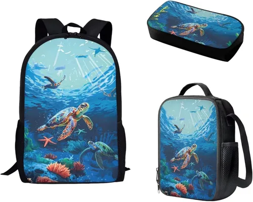 Vista 25 de Paquete de 3 bolsas escolares con estampado de bandera estadounidense para niños, mochila de gran capacidad para laptop, con cremallera, estuche