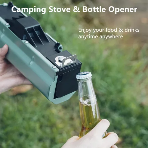 Vista 4 de Estufa de camping plegable con bolsa de almacenamiento, estufa de butano portátil con abridor de botellas, estufa de gas para picnic, excursionismo