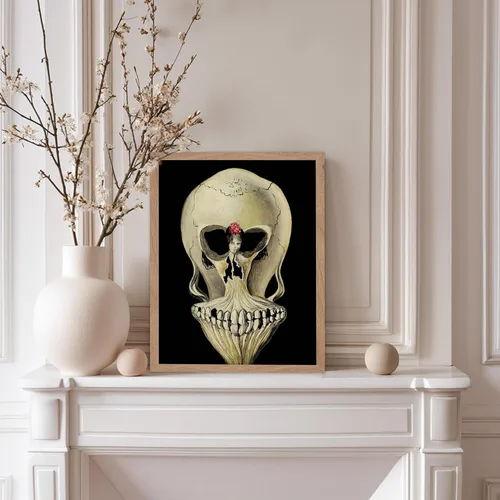 Vista 5 de Poster Master Póster vintage – Impresión de pintura de bailarina en la cabeza de la muerte – Arte surrealismo – Regalo gótico para él, ella