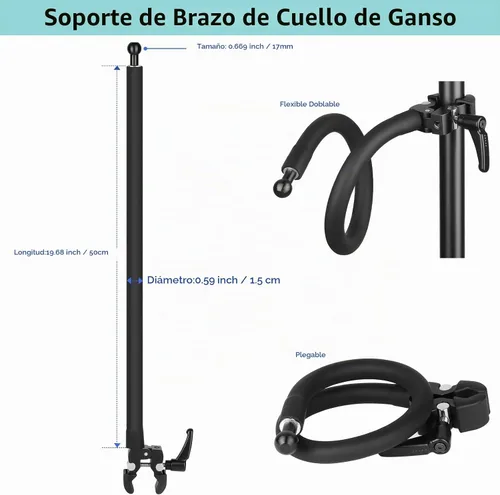 Vista 7 de Mippko Soporte de teléfono de cuello de cisne para soporte de micrófono, soporte de música, cochecito, cinta de correr, bicicleta giratoria