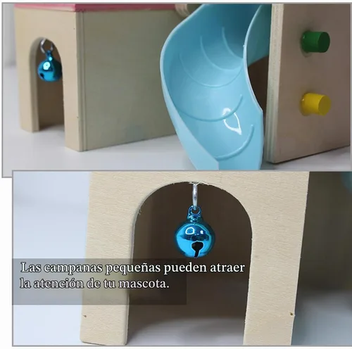 Vista 6 de kathson Hamster House Pets - Escondite de animales pequeños con divertida escalera de escalada tobogán de madera, juguetes masticables para animales