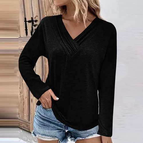 Vista 4 de Camiseta de manga larga con cuello fruncido y botones para mujer, camiseta deportiva elegante, linda camiseta deportiva casual