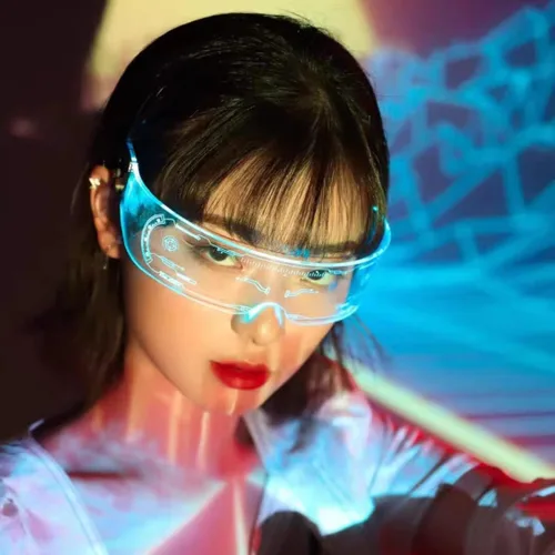 Vista 5 de Lentes de visera LED de 7 colores futuristas, 5 modos de iluminación, para Halloween, cosplay, fiesta, bar, Estándar