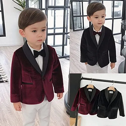 Vista 2 de Chaqueta de traje formal para niño pequeño, traje de Navidad, chaqueta de terciopelo para niños, fiesta de cumpleaños JTZ019