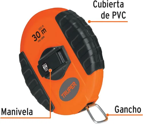 Vista 2 de Cinta larga, carcasa de plástico, 98.4 ft, metal, Pretul