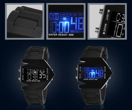 Vista 8 de FANMIS Unisex elegante estilo avión pantalla digital impermeable deportes al aire libre correa de silicona LED reloj de pulsera