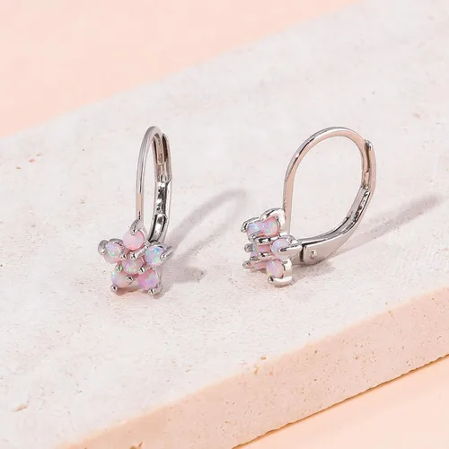 Vista 5 de CiNily Aretes colgantes de ópalo para mujeres y niñas, diseño de flores, mariposas, forma ovalada, aretes de gota con cierre de palanca, regalo