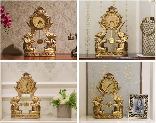 Vista 5 de SUNESA Reloj de mesa, reloj de péndulo, escritorio, elefante, reloj de escritorio, adornos, hogar, sala de estar, retro, de madera, reloj de 1