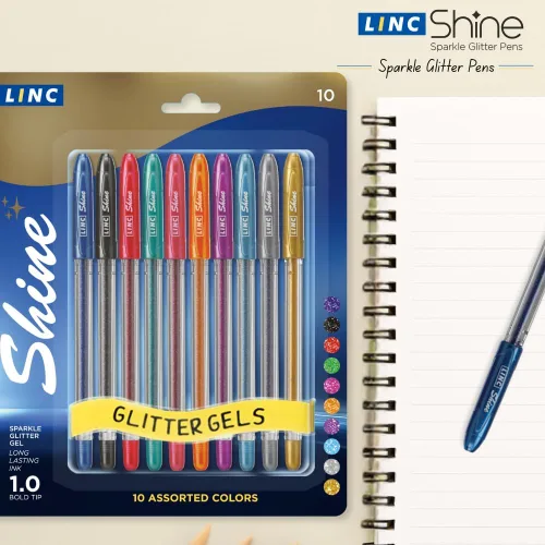 Vista 2 de Paquete de 10 bolígrafos de gel con purpurina Shine - Surtido