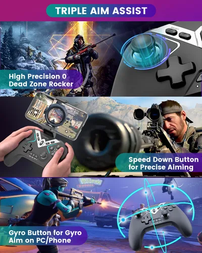 Vista 4 de Bluetooth Controller for Windows PCiPhoneAndroidSwitchsteam OSTV, 2.4G Wireless Game Controller with USB Dongle&Phone Clip with Hall Trigger2
