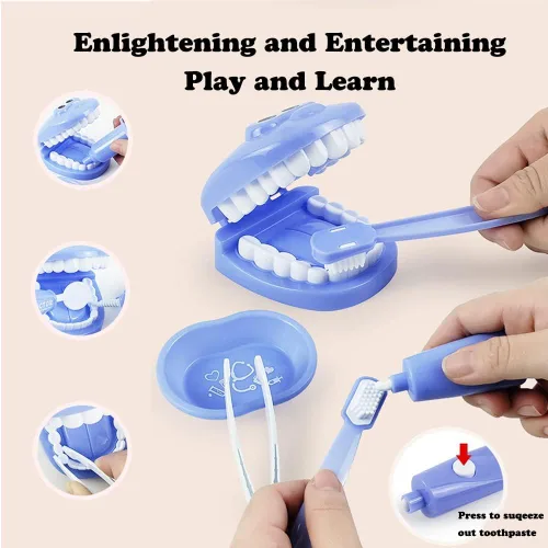 Vista 2 de Conjunto de juego de simulación de dentista de 9 piezas de plástico, kit médico de simulación de juguete para niños, juego de rol para cultivar