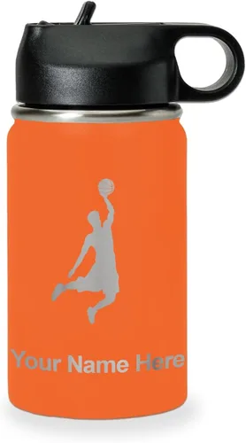 Vista 60 de LaserGram Botella de Agua Personalizada, Basketball Slam Dunk Man, Acero Inoxidable de Doble Pared con Aislamiento al Vacío con Pajita Abatible