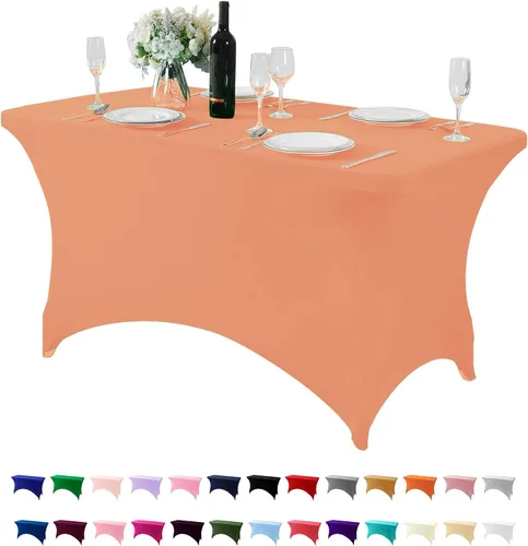 Vista 146 de Mantel de elastano para mesa de 6, 4 o 8 pies, universal, ajustable, para fiestas, banquetes, bodas y eventos, color verde manzana