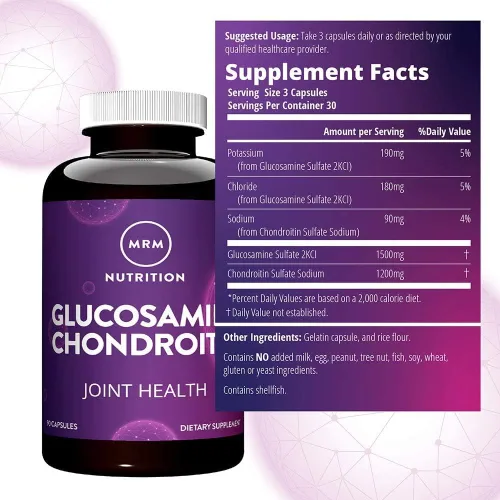 Vista 4 de MRM - Glucosamina 1500mg/sulfato de condroitina 1200 mg 90 cápsulas Triple Strength Support Supplement for Cartilage Health, Mobility, and Adult